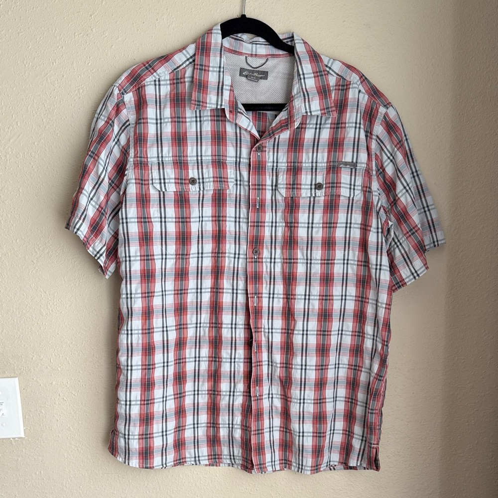 Eddie Bauer Red and White Checkered Button-Down Shirt